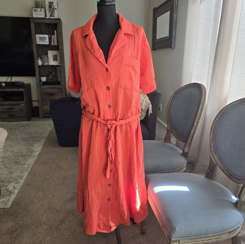 100% cotton orange button dress